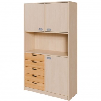 Schränke mit Mittelwand, Tür rechts, 5 Massivholzschüben, 180cm hoch 